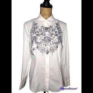 Red Valentino White Long Sleeve Button Down Mandala Jewel